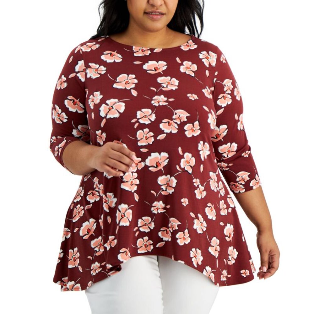 Alfani Plus Size Printed Asymmetrical Hem Tunic Top
